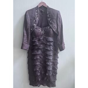 Vintage IGNITE EVENINGS Two Piece Tiered Midi Dress with Jacket Size 6 Beaded